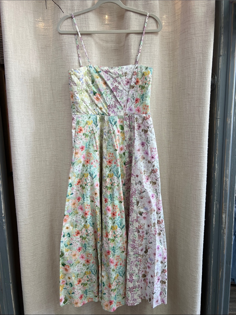 Mixed Floral Midi Dress Spaghetti Strap Pastel Print Medium - Picture 6 of 14